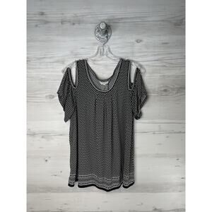 Max Studio Shirt Womens Large Black White Cold Shoulder Polka Dot Knit